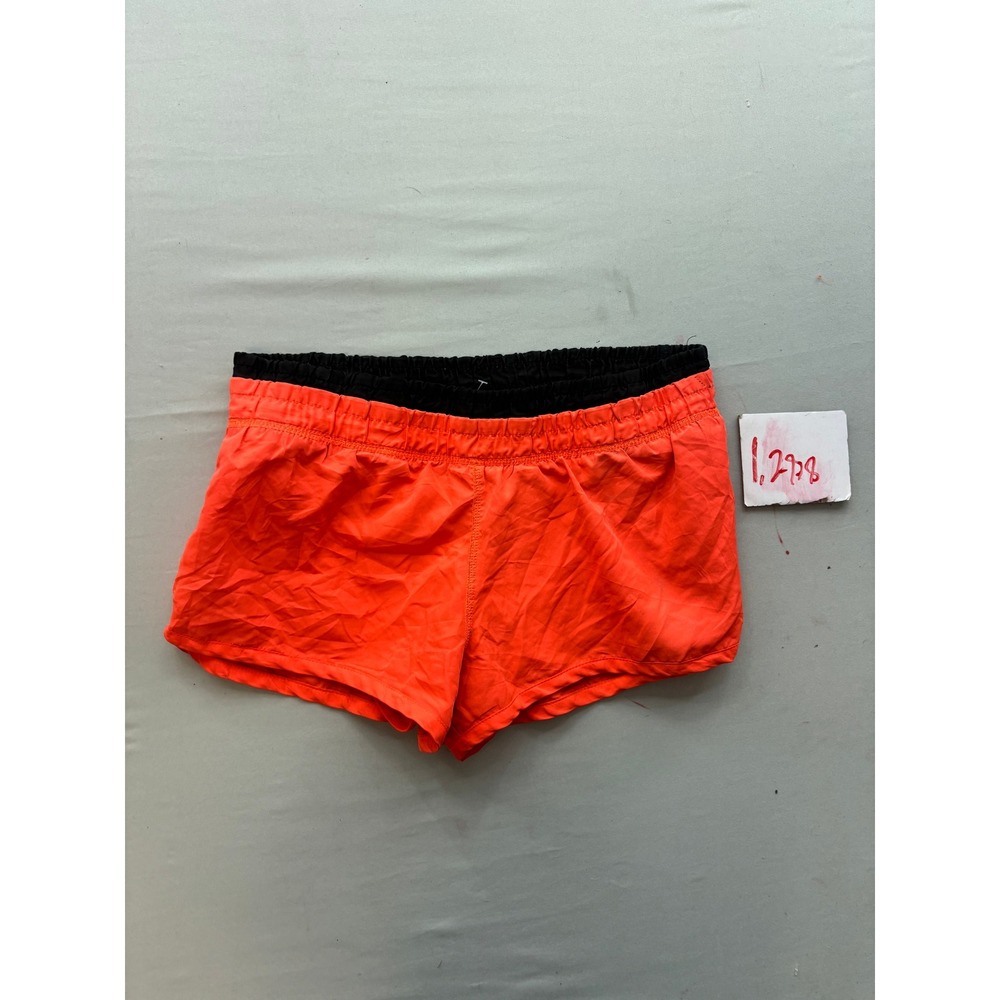 Derek Heart Neon Orange Athletic Running Shorts Black Waistband Small